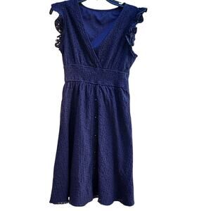 Women's Navy Eyelet Fit & Flare Dress Womens Large